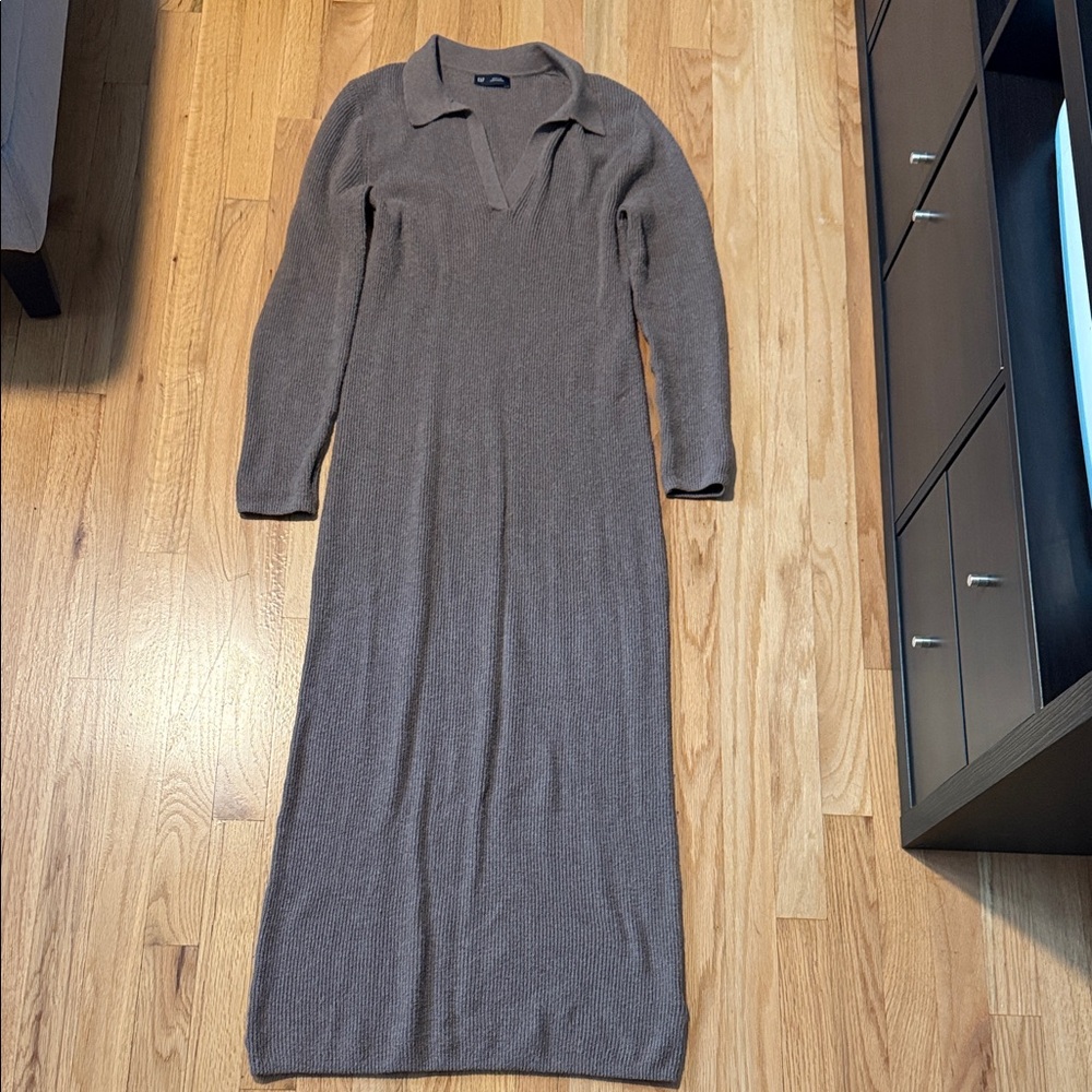 GAP Long Sleeve Cashsoft Midi Brown Sweater Dress